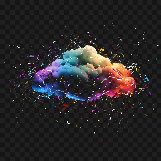 PSD psd vibrant nimbus cloud with rainbow colored lightning bolts an y2k neon glow tshirt tatoo ink art