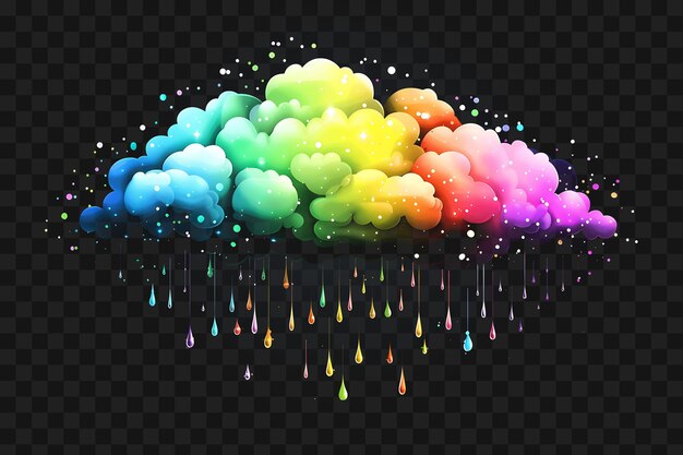 PSD psd vibrant rainbow cloud with colorful arcs and shimmering rain y2k neon glow tshirt tatoo ink art