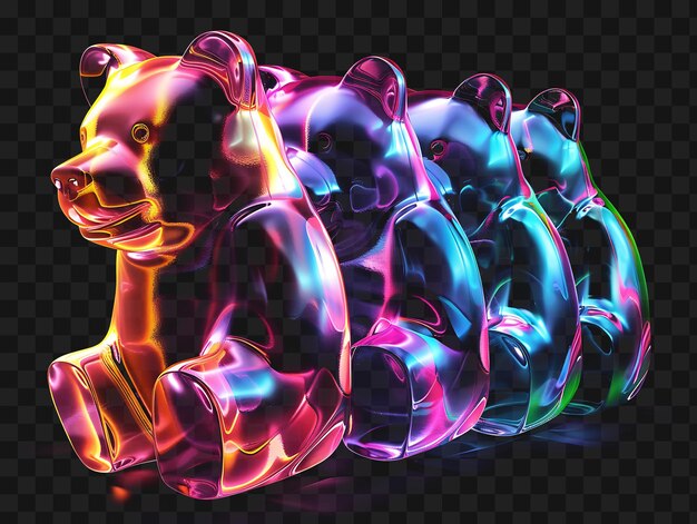 PSD psd of vibrant rainbow gummy bear candies overlapping torn candy pa y2k glow neon outline design