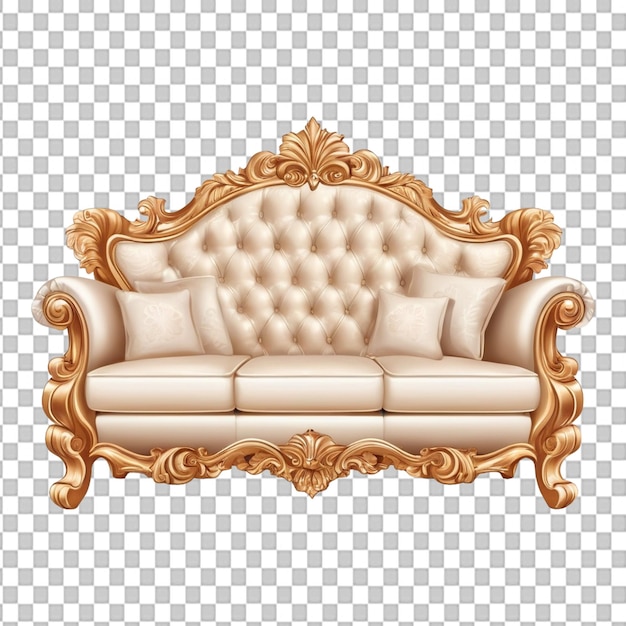 Psd victoria sofa design white and golden sofa png isolated on transparent background