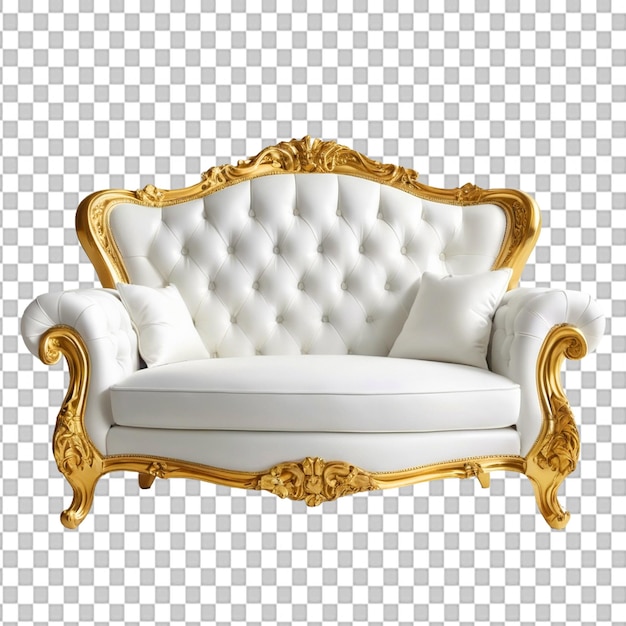 PSD psd victoria sofa design white and golden sofa png isolated on transparent background