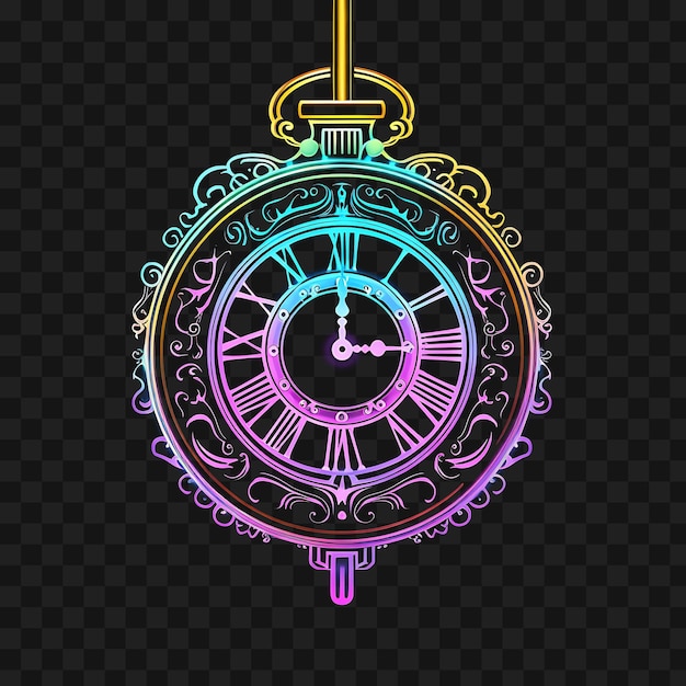 PSD psd of victorian era steampunk iridescent neon lines pocket watches transparent clipart png 4096px