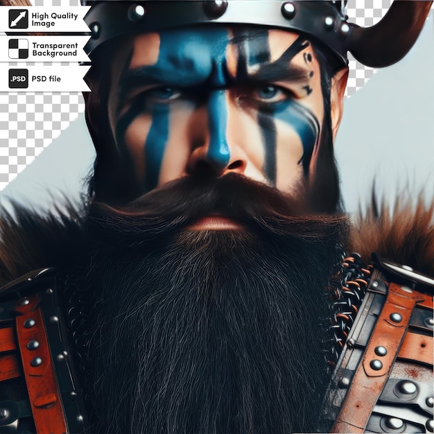 PSD バイキングの肖像画 - 透明な背景に剣を掲げて編集可能なマスクレイヤー