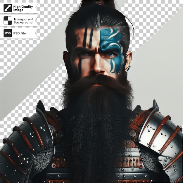 PSD psd viking portrait with sword on transparent background with editable mask layer