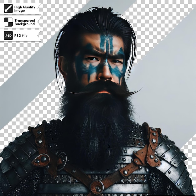 Psd viking portret met zwaard op doorzichtige achtergrond met bewerkbare maskerlaag