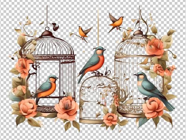 PSD psd of a vintage birdcage on transparent background