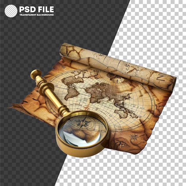 PSD psd vintage exploration with compass and old map