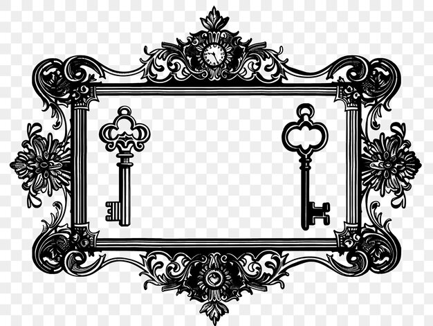 PSD psd of vintage frame art with antique key and pocket watch decorati cnc frame tattoo art concept