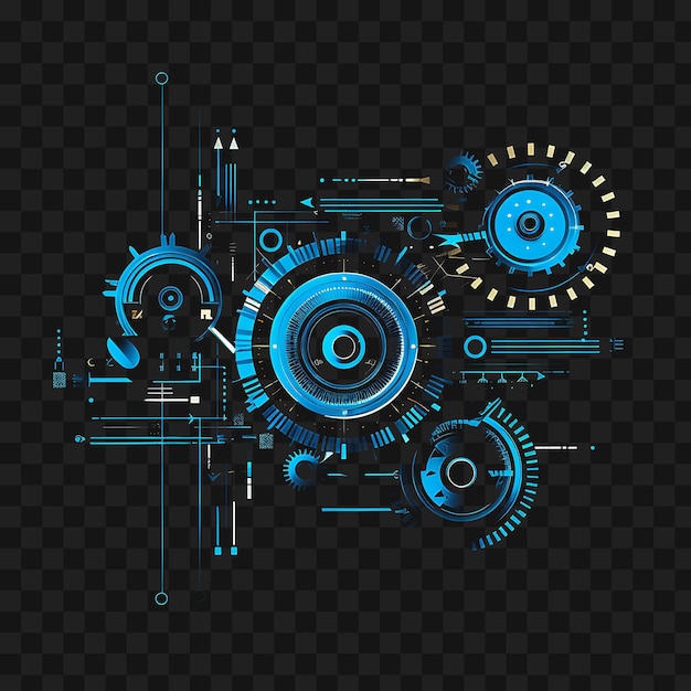 Psd di vintage steampunk electric neon lines gears vibrant blue neo transparent clipart png 4096px