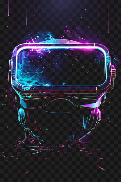 Psd di realtà virtuale arcane frame con cuffie vr pixelate e f outline neon collage style art