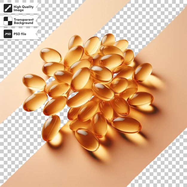 Psd visolie capsules gele pillen op doorzichtige achtergrond