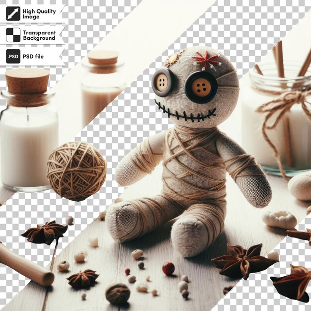 PSD psd voodoo doll: 편집 가능한 마스크 계층으로 투명한 배경에 있는 오컬트 마법