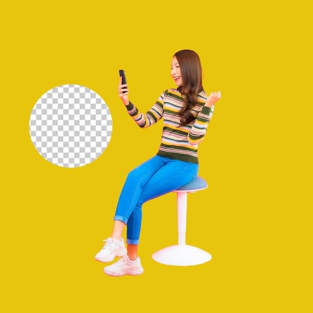 PSD Vrouw die een selfie maakt met een doorzichtige achtergrond
