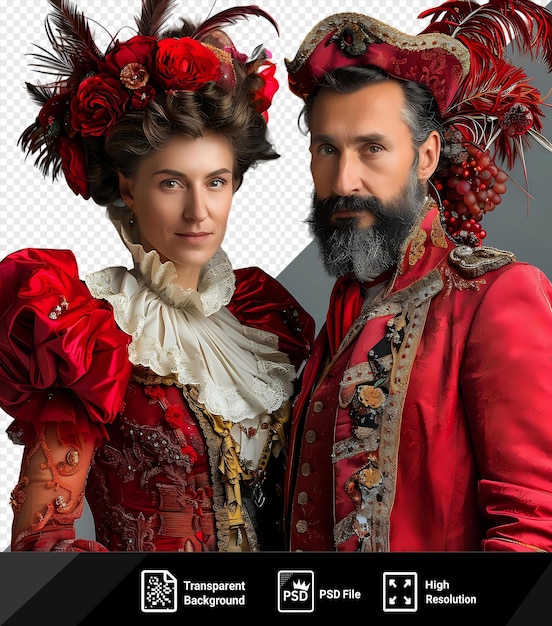 Psd vrouw in een rode jurk en man in een kostuum poseren voor een foto png