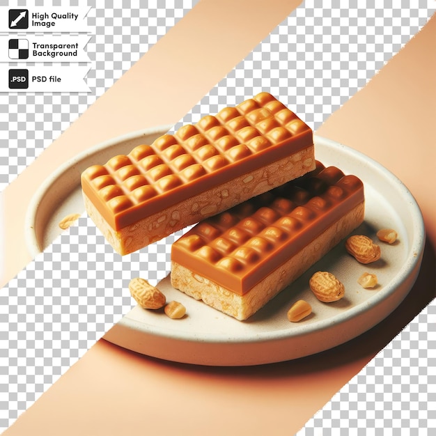 PSD psd-wafel met chocolade en noten op een bord op transparante achtergrond