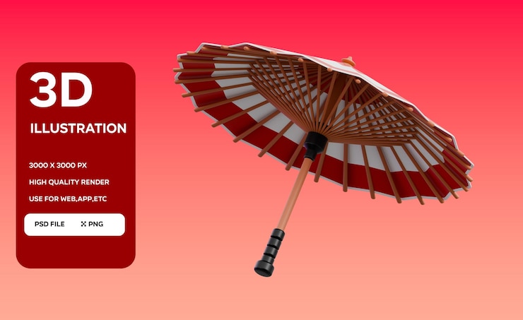 PSD psd 와가사 우산 3d 일러스트레이션