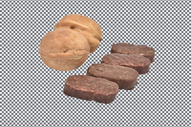 PSD psd walnuts and chocolates isolated on transparent background