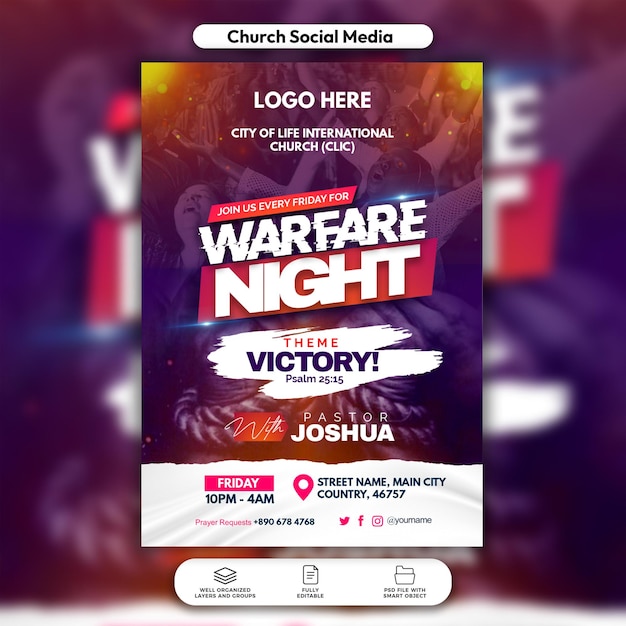 PSD psd warfare prayer night flyer and social media post template