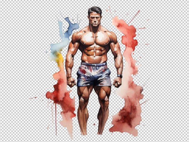 Psd of a water color art of a bodybuilder