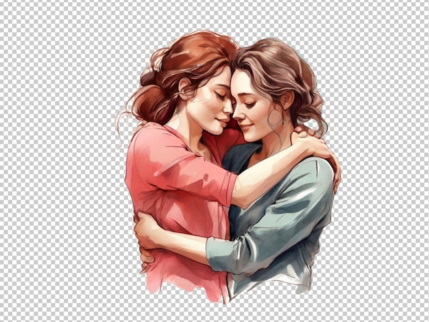 Psd di un'arte ad acquerello di due donne che abbracciano il concetto del giorno delle donne 39 su uno sfondo trasparente