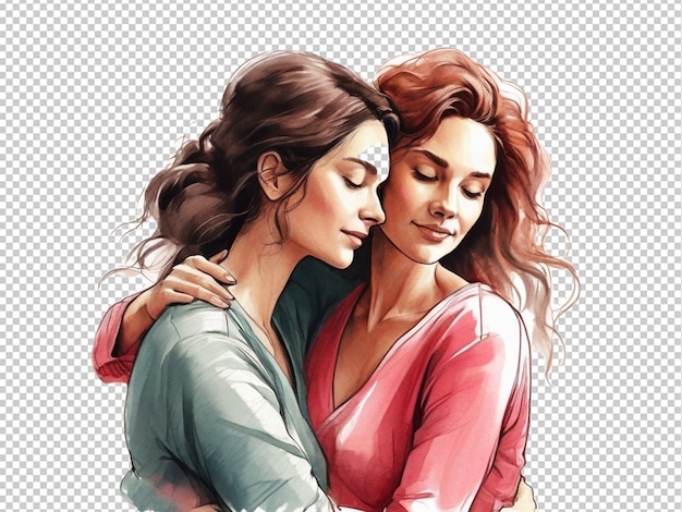 PSD psd of a water color art of a two women hugging women39s day concept on transparent background