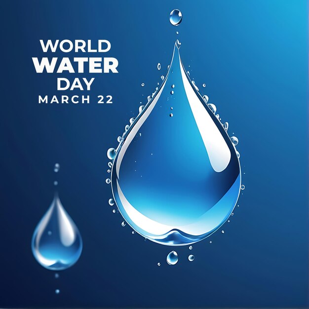 Psd water drops as droplet shape on blue background world water day concept water earth day