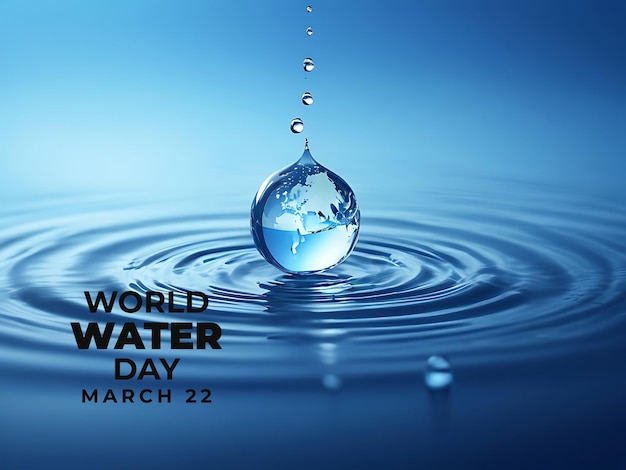 Водные капли в форме капли на синем фоне всемирный день воды концепция дня воды и земли