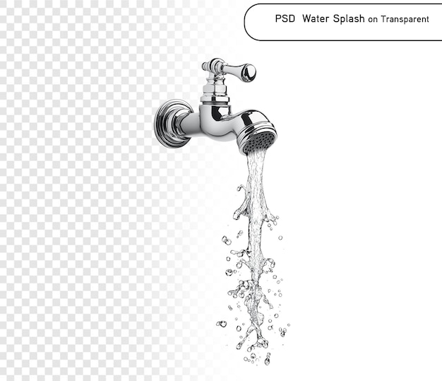 psd water pouring out of tab isolated on png transparent background