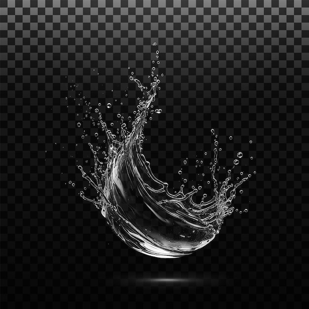 PSD water splashes liquid waves with swirls and drops fluid splashing isolated on transparent back