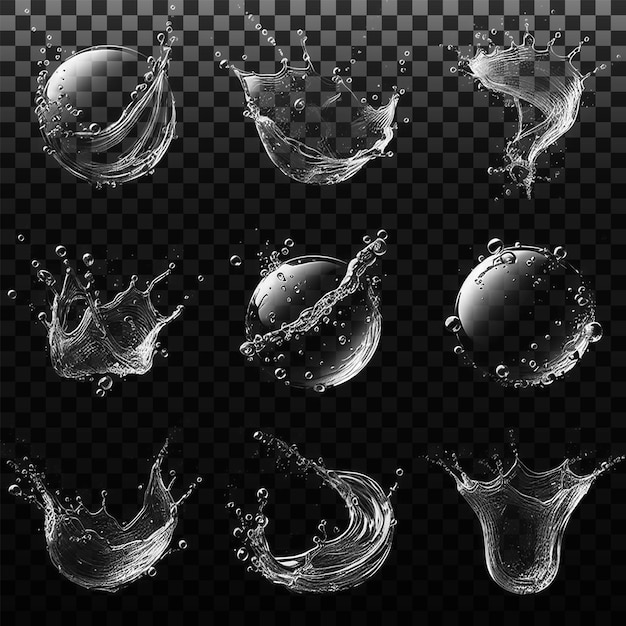 PSD psd water splashes liquid waves with swirls and drops fluid splashing isolated on png background