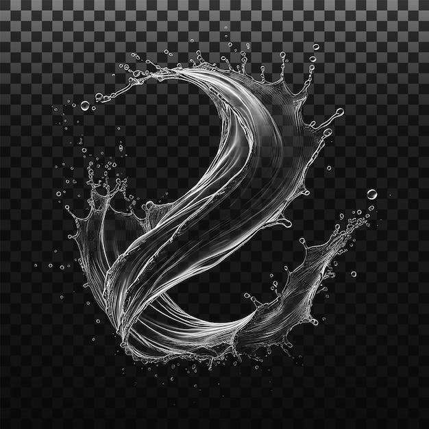 Psd water splashes liquid waves with swirls and drops fluid splashing isolated on png background