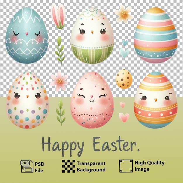 PSD watercolor cute eggs each with an easter design pastel colors Generative AI