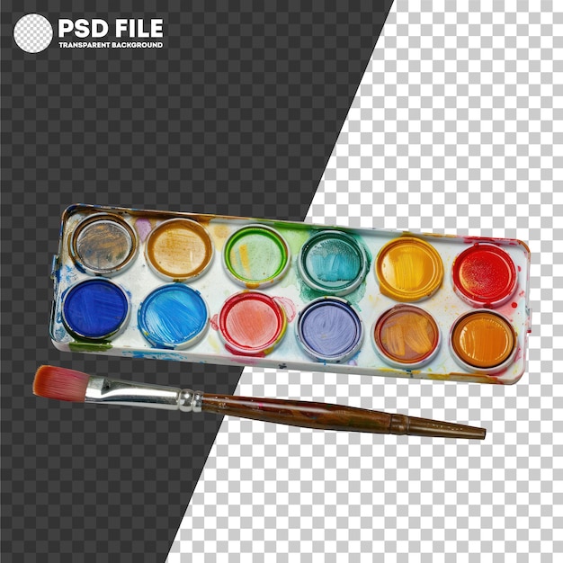 PSD psd watercolor paint set with brush ready for art