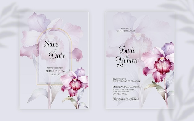 Акварельное свадебное приглашение psd с красивыми цветами орхидеи