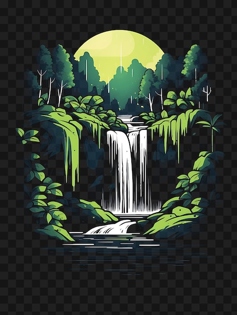 Psd di cascata in cascata attraverso una foresta lussureggiante verdi vibranti dar template clipart tattoo design