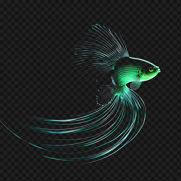 PSD psd of waterfall electric green spiral neon lines fish spiral neon transparent clean glow effects