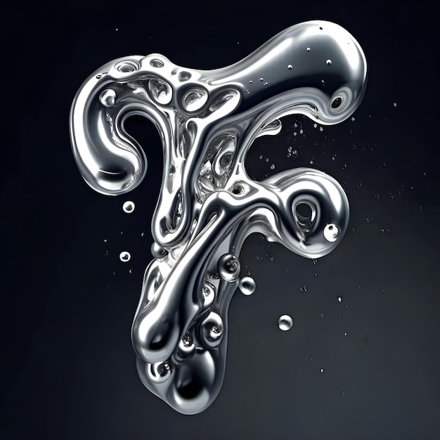 PSD psd (wavy 3d type liquid chromed letter f)