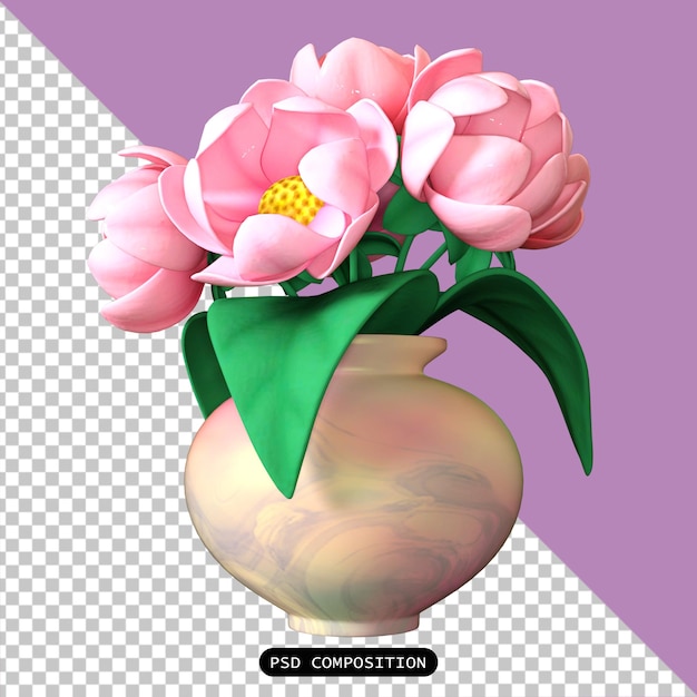 PSD Waza i kwiaty izolowane 3D Render ilustracja
