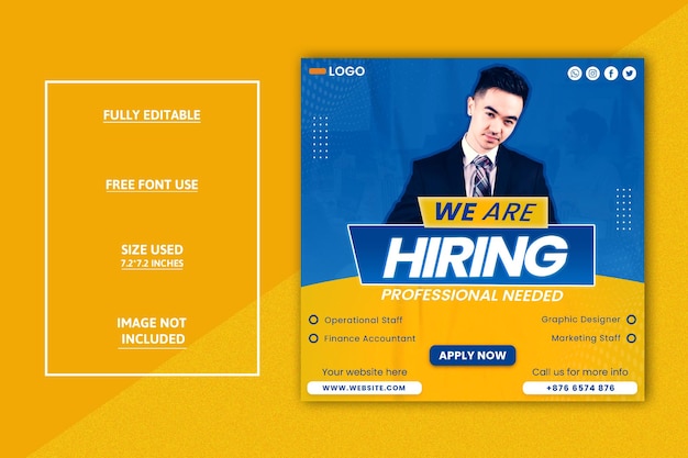 Psd we are hiring job vacancy square banner or social media post template