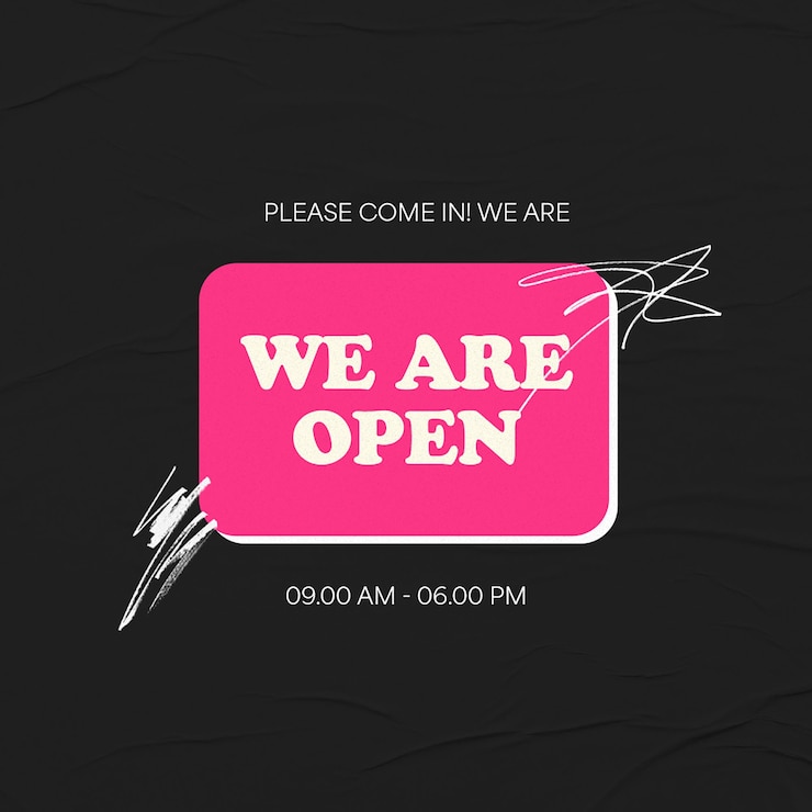 PSD psd we are open on black background instagram post template