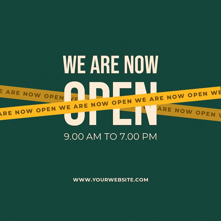 PSD psd we are open on green background and tape texture instagram post template