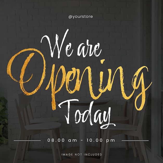 psd we are opening today on black background instagram post template