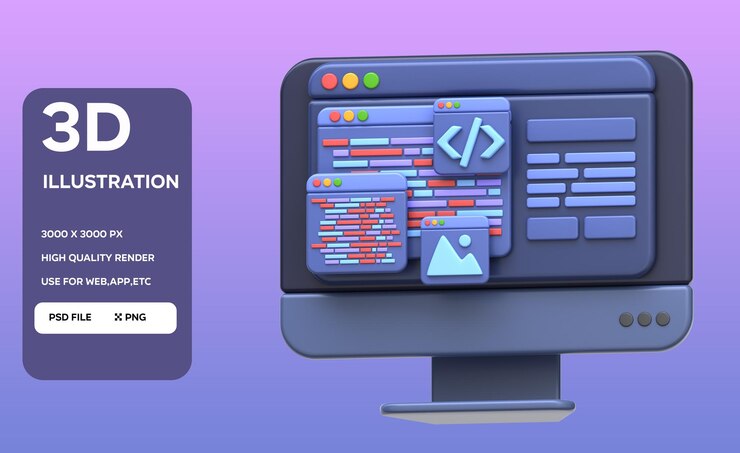PSD psd web development online course 3d illustration