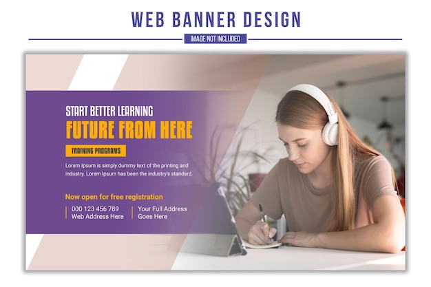 PSD psd webbanner voor e-learning en online klassikaal onderwijs en youtube-thumbnail