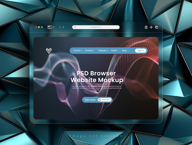 PSD website presentatie browser mockup met glas morfisme interface