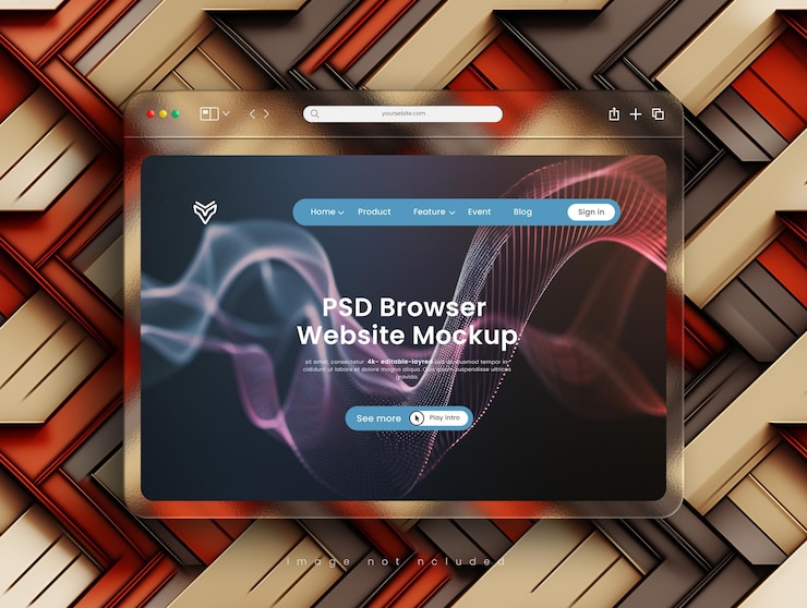 PSD psd website presentation browser mockup with glass morphism interface