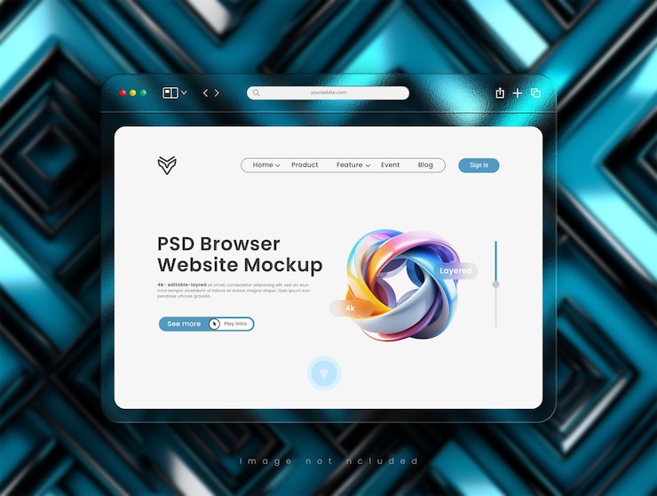 PSD psd website presentation browser mockup with glass morphism interface