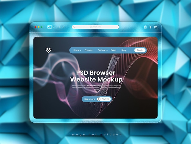 PSD psd website presentation browser mockup with glass morphism interface