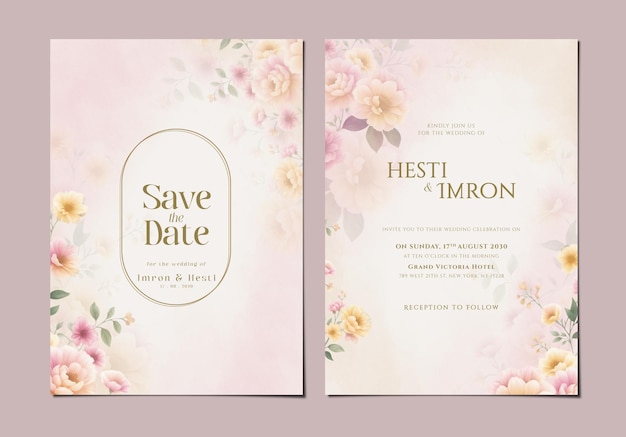 PSD psd wedding invitation card template with pink flower