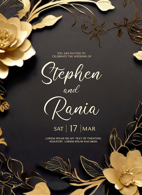 Psd wedding invitation card with delicate flowers